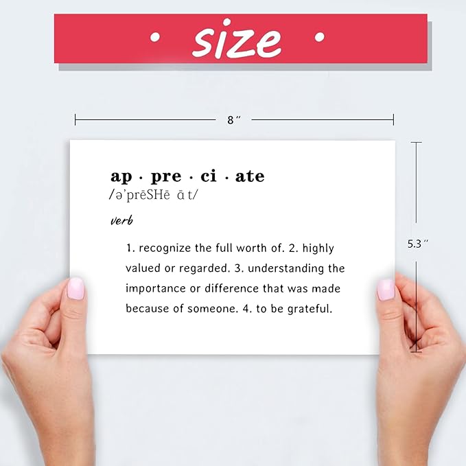 Lovely Appreciate Definition Cards for Him Her, Thank You Card for Teacher Boss, Thank You Gifts for Coworkers Friends, What to Say in A Thank You Card