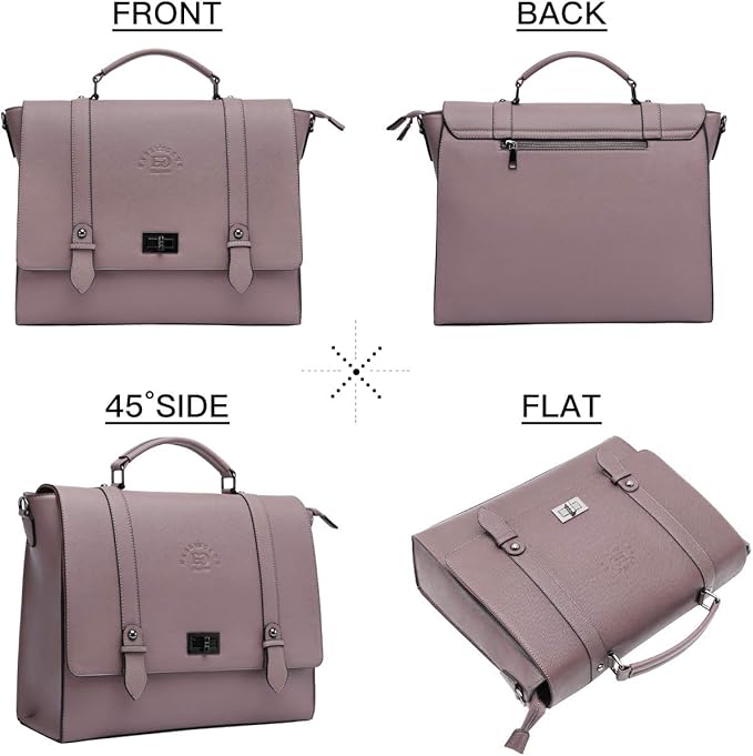EaseGave Women's 17 Inch Laptop Briefcase, Vintage Purple Saffiano Eco-leather, Multi-Compartment, 3 lb Weight Capacity