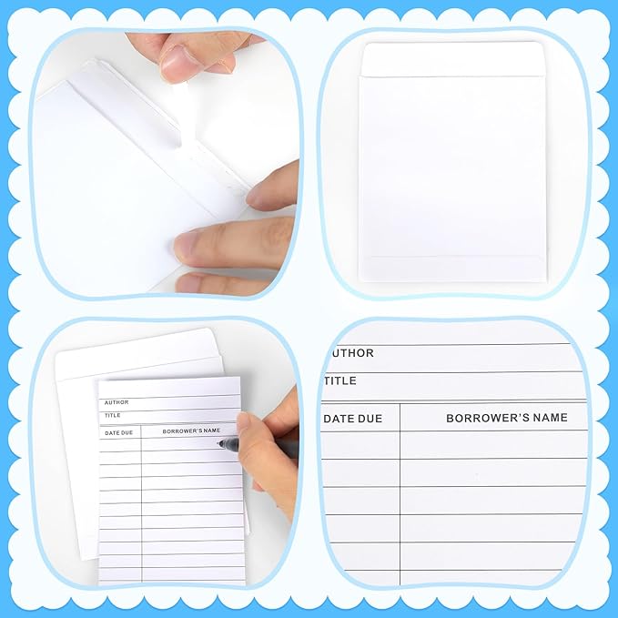 200 Pieces Library Pockets and Cards, Library Check out Cards Library Card Pocket Self Adhesive Library Card Pocket Envelopes for School Office Public Library Books