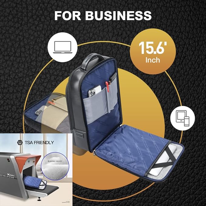 BOPai Genuine Leather Backpack for Men Multi-Function Expand Backpack 15.6 inch Business Laptop Backpack Travel Smart with USB Charging Backpack Office Black