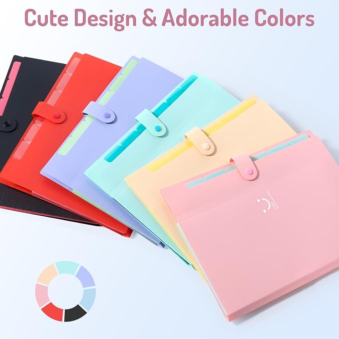 Forvencer Accordion File Organizer, Letter Size, 7 Pocket Expanding File Folder, Cute File Folder with Labels, Portable File Organizer for School Office Supplies, Folders for Documents, Jade