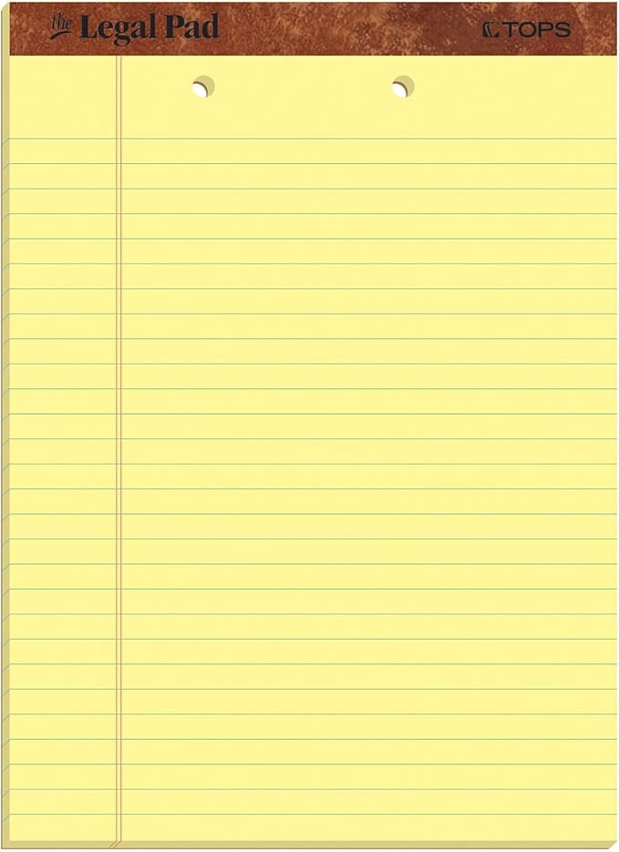 TOPS The Legal Pad Writing Pads, 8-1/2" x 11-3/4", Canary Paper, Legal Rule, 50 Sheets, 12 Pack (7531)