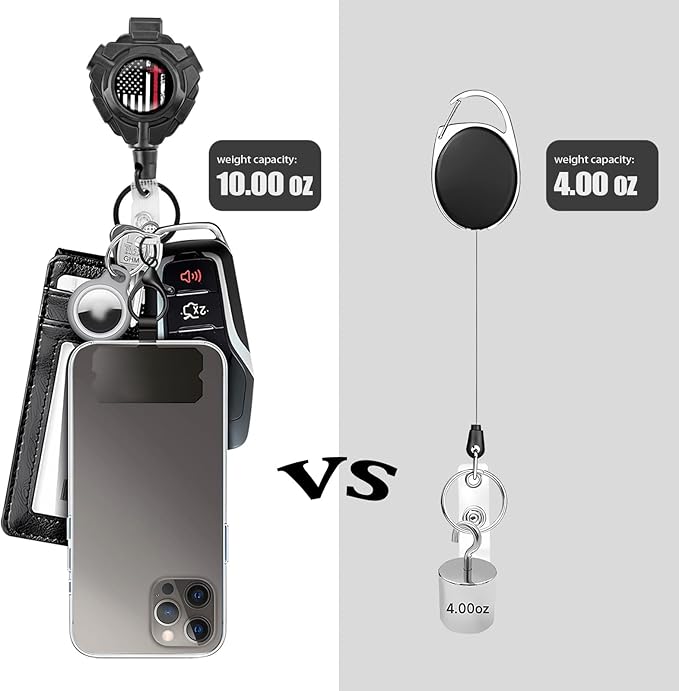 bolimoss Retractable Keychain Heavy Duty 2 Pack Name Badge Holder Reel with Belt Clip, 360° Swivel Carabiner Key Chains, Tactical ID Badge Reels with 31.5” Wire Rope & Key Ring, (American Flag