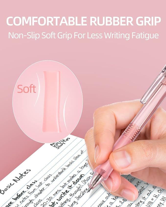 Nicpro 13Pack Pastel Gel Ink Pen Set with Case, Cute Retractable 0.5mm Fine Point Pen, 12 Pink Pens Black Ink with 1 Highlighter, Aesthetic Pens for Student Note Taking,Writing,Office Supplies (Pink)