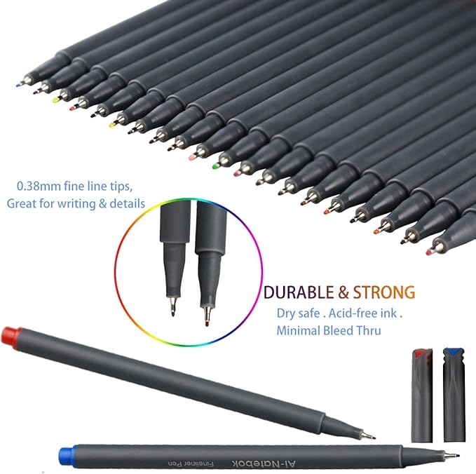 ai-natebok 36 Colored Fineliner Pens Fine Tip Pens Porous Fineliner Color Pens for Journal Planner Writing Note Taking Calendar Agenda Coloring Art School Office Supplies