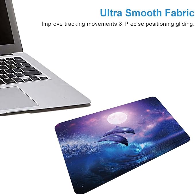 Night Ocean Mouse Pad,Beautiful Dolphins Mouse Pad,Full Moon Mouse Pad,Mouse Mat Square Waterproof Mouse Pad Non Slip Rubber Base MousePads for Office Laptop, 9.5"x7.9"x0.12" Inch