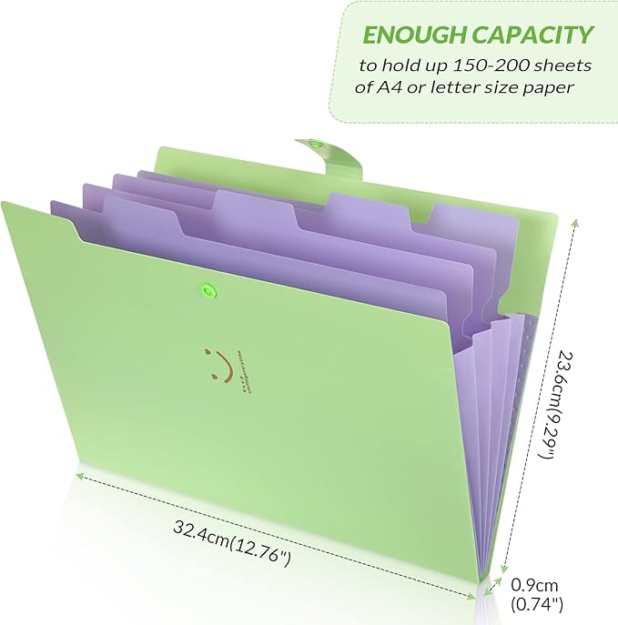 SKYDUE Letter A4 Paper Expanding File Folder Pockets Accordion Document Organizer (Green)