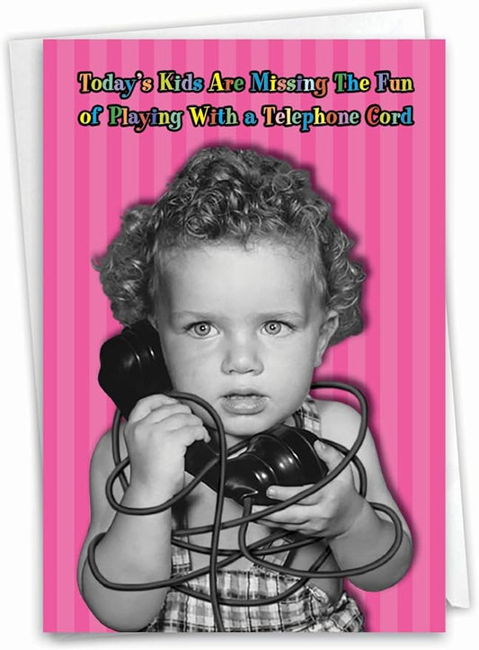 NobleWorks - Humorous Birthday Greeting Card with 5 x 7 Inch Envelope (1 Card) Bday Telephone Cord C2385BDG