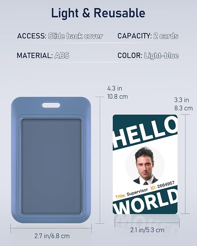 Uniclife 3 Pack Sliding ID Badge Holder Vertical Hard Plastic Case with Clear Window Light-Blue Card Protector Pouch for Office School ID Credit Cards Proximity Key Cards Driver’s Licenses and Passes