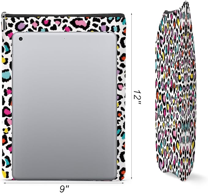 2 Pack Rainbow Leopard Print Book Sleeve, Books Protector，Books Pouch， Book Lovers Gifts，Bookish Gifts Waterproof Cover with Zipper，Leopard Decor Gift Bag for Women Girls Christmas Appreciation