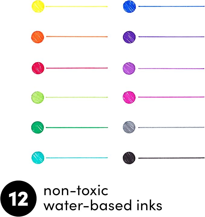 PAPERAGE Felt Tip Fine Point Pens (0.4mm), 12 Pack, Colored Pens For Journaling, Notebooks, Planners, Calendars & Drawing, Great for School, Office, & Home (Rainbow)