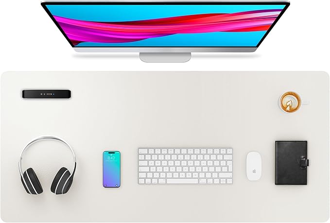 Aothia Leather Desk Pad Protector, Mouse Pad, Office Desk Mat, Non-Slip PU Leather Desk Blotter, Laptop Desk Pad, Waterproof Desk Writing Pad for Office and Home (36" x 17", Off-White)