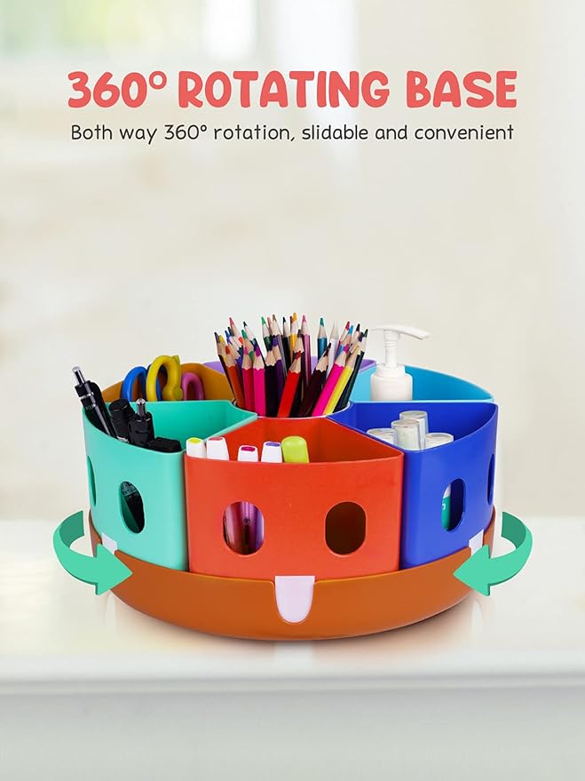 GAMENOTE Rotating Art Supplies Organizer - Lazy Susan Office School Supply for Kids Desk Organization and Storage Homeschool Craft Caddy Classroom (Large)