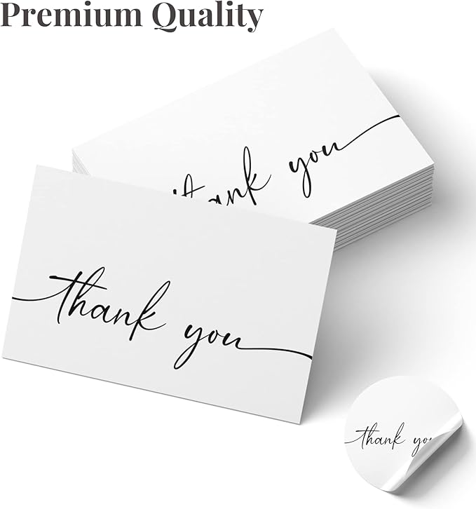 Bulk Pack of 20 Thank You Cards with Kraft Envelopes and Matching Stickers | Classy Designs 4x6 Inches Modern & Minimalistic Design | Suitable for Business, Baby Shower, Wedding, Small Business,