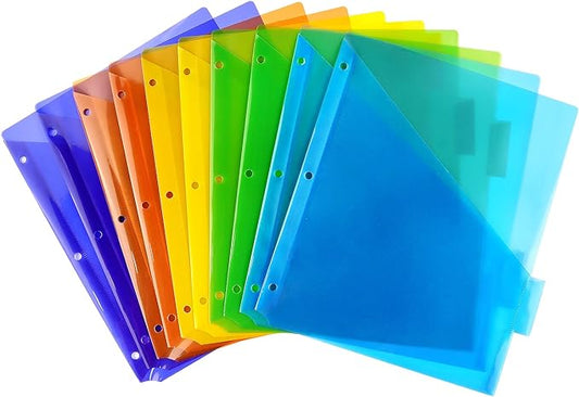 Plastic Binder Dividers with One Front Pocket and Tab Binder Divider for 3 Ring Binder, Multicolor, 10 Pack
