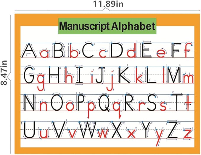 2 Pcs/set 26 Alphabet Cursive Training & Manuscript Chart for Classroom Decora | Classroom Organization learning posers for Kids -A4