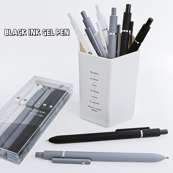 UIXJODO 6 Pcs Gel Pens 0.5mm Quick Dry Black Ink Pens Fine Point Smooth Writing Pens, Cute Office and School Supplies Gifts for Women Teacher Students (6 Pcs Black White Grey Silver)