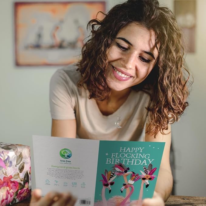 Tree-Free Greetings - Birthday Card - Artful Designs - 1 Card + Matching Envelope - Made in USA - 100% Recycled Paper - 5 x 7 - Flocking Birthday (GO61234)