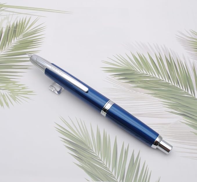 JINHAO 10 Press Fountain Pen, Retractable Metal Pen with Ink Converter (F Nib 0.5mm, Pearl Blue)
