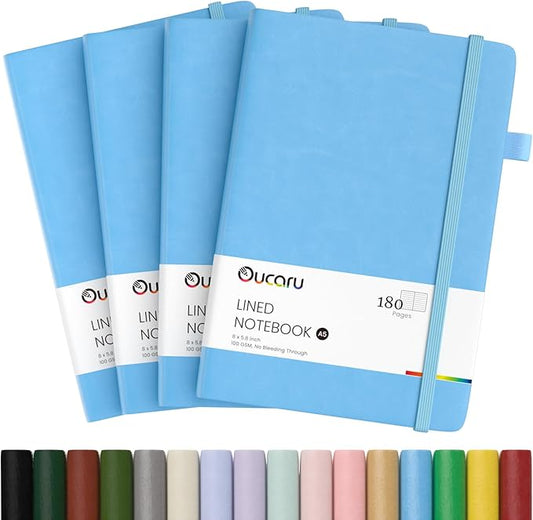 Lined Journal Notebook, 4 Pack, 180 Pages, A5 Journals for Writing, 100 GSM Thick Paper, Small Notebooks Daily Journal for Women Men Work, Business, School, Travel Supplies