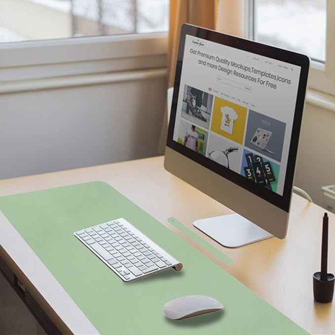 Boutilon Leather Desk Pad 24"x 14" Non-Slip Mouse Pad,Office Desk Mat,Waterprooft PU Leather Desk Blotter,Desk Pad Protector,Desk Writing Pad for Home Office Decor (S-Green)