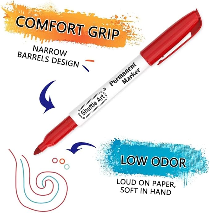 Shuttle Art Permanent Markers, 48 Colors Fine Point, Assorted Colors with Travel Case, Ideal for Adults Coloring Doodling on Plastic, Glass, Wood and Stone, Gift for Kids