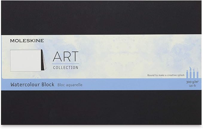 Moleskine Art Watercolor Block, Hard Cover, Large (5" x 8.25") Plain/Blank, Black, 20 Pages, 8053853603234