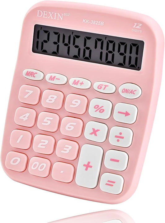 Cute Calculators Desktop, 12 Digit Basic Calculator with Big Buttons, Aesthetic Desk Accessories Large LCD for Office School Supplies (Pink)