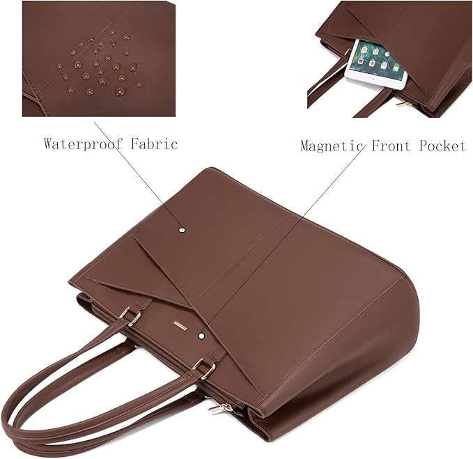 LOVEVOOK Laptop Bag for Women 15.6 Inch Tote Bags Waterproof Leather Briefcase Computer Women Business Office Work Bag,Dark Brown