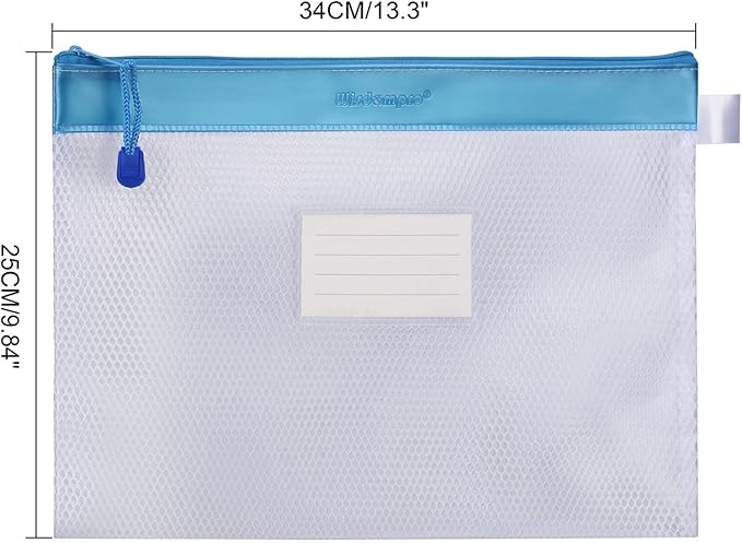 Zipper Pouch, Wisdompro 4 Packs Durable Letter Size Waterproof Mesh File Bag, Document Organizer - Pink/Blue