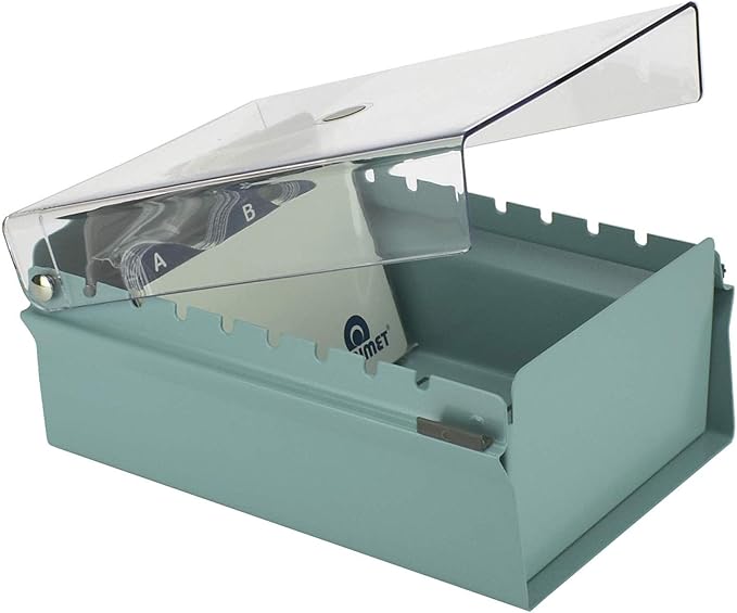 Acrimet 3 x 5 Card File Holder Organizer Box Metal Base Heavy Duty (AZ Index Cards and Divider Included) (Green Color with Clear Crystal Plastic Lid Cover)