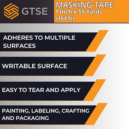 GTSE Masking Tape, 1 Roll, 1 inch x 55 Yards (164 ft), Multi-Surface Adhesive Painting Tape, Perfect for Painting, Home, Office, School, Art, Crafts, Glass, Vinyl