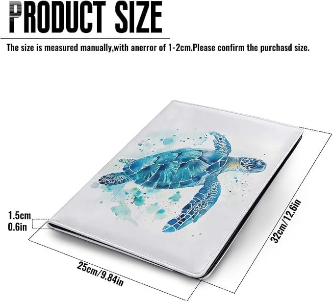 Office Folder Turtle Blue Print PU Leather Padfolio with A4 Size Clipboard Clip for Business Resume Interview Document Sleeve Binder Folder for Men/Women