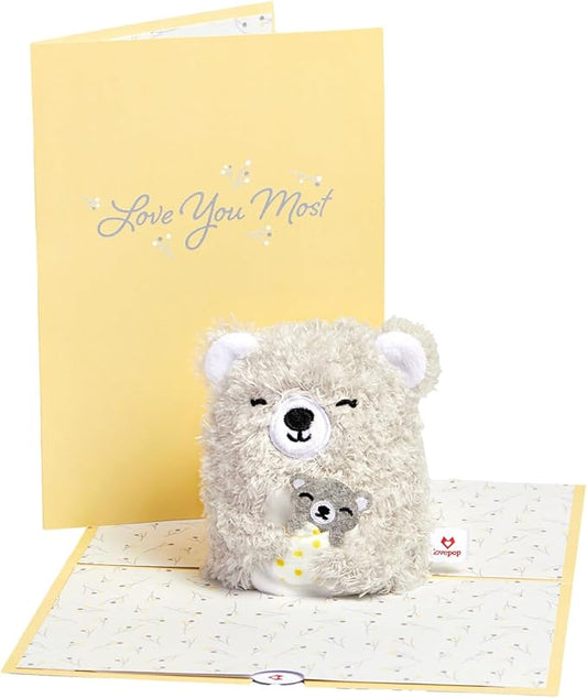 Lovepop Plushpop Soft Animal Pop-Up Card for Her and Him - 3D Bear Everyday Greeting Card for Boys, Girls, Men, Women - Love You Most - 6" x 8" Card - Gray