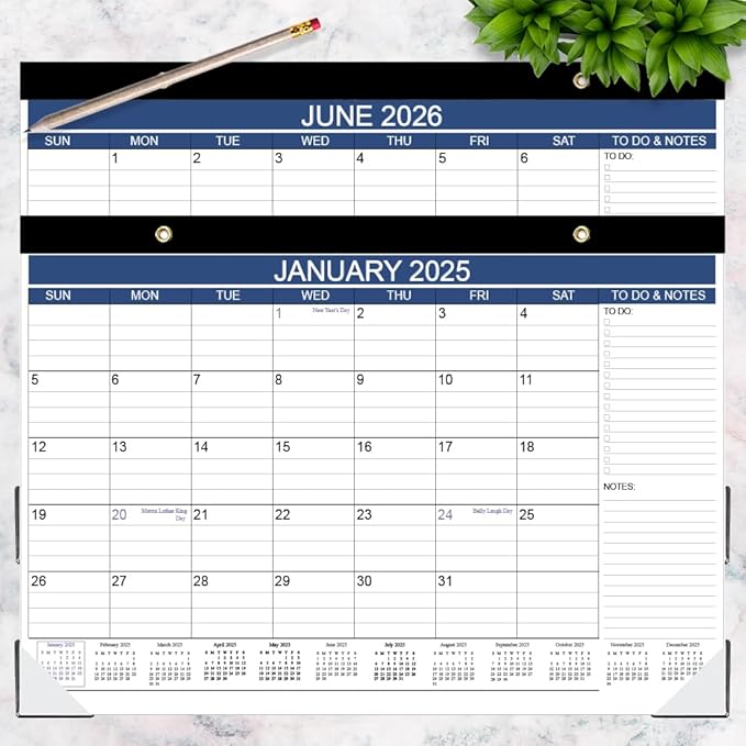 Desk Calendar 2025-2026, Runs Jan 2025 to Jun 2026, Desk Calendar with to-do List, 140gsm Paper, 18 Monthly Desk Calendar, 17" x 12" Desk Calendar 2025-2026, Desk Calendar for School, Home or Office