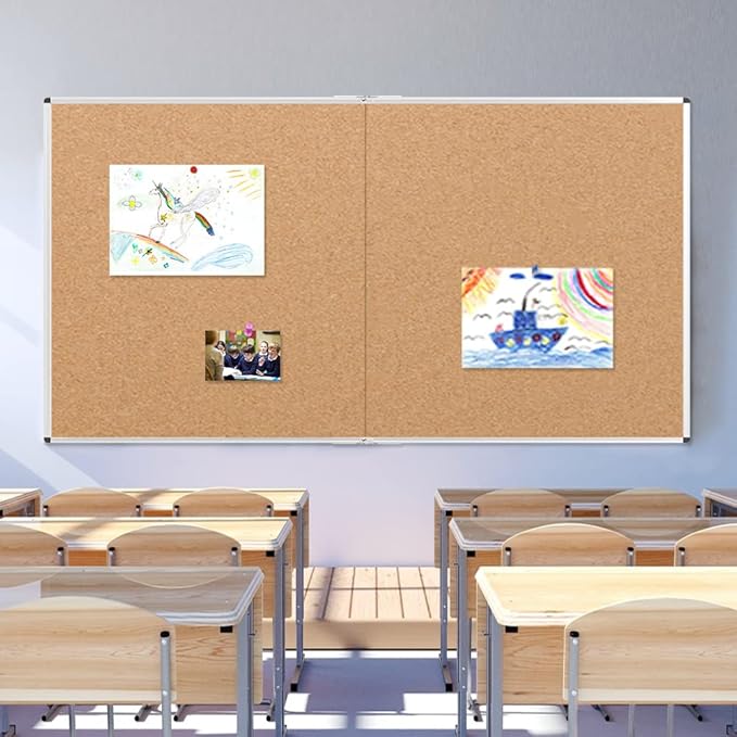 VIZ-PRO Cork Bulletin Board/Foldable Noticeboard, 48 X 36 Inches, Silver Aluminium Frame