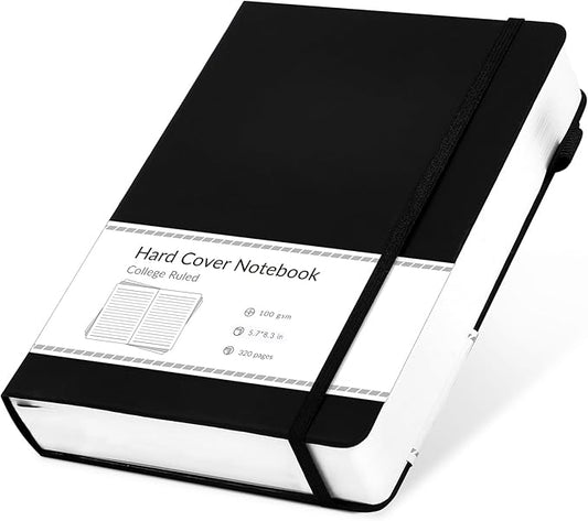 CAGIE Lined Journal Notebook, 320 Pages College Ruled Notebook, 100 Gsm Paper Thick Journal, A5 Hardcover Leather Journals for Writing Women Men, 5.7x8.3 In, Black
