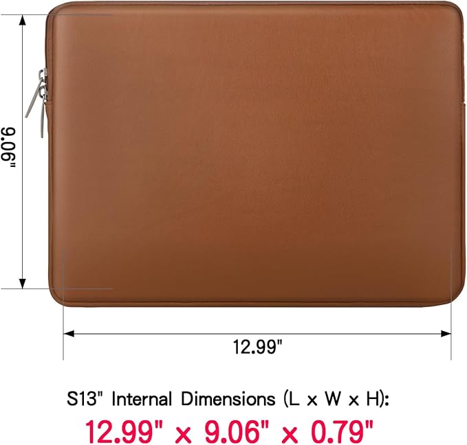 RAINYEAR 13 Inch Laptop Sleeve Soft PU Leather Case Water Resistant Padded Cover Bag Compatible with 2021 2022 MacBook 13.6" M2 A2681 13.3" A2338 Air Pro M1 A2337 A2159 A2179 A2251 A2289(Brown)