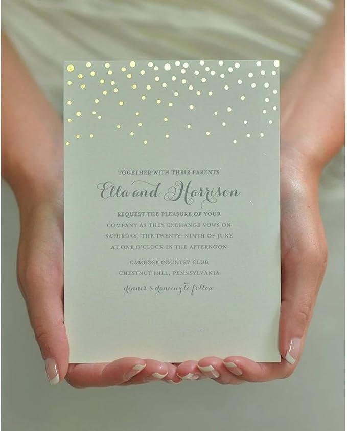 Gartner Studios Gold Foil Dots Print-at-Home Wedding Invitation Kit, Includes Response Cards, Cream White, 5” x 7” and 3.5” x 5”, Set of 50, 47027