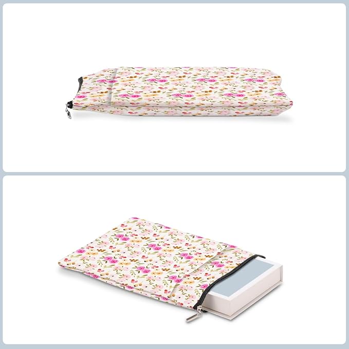 Watercolor Floral Pattern Book Lovers Gifts Waterproof Book Sleeve Book Pouch Book Protector with Zipper and Front Pocket BookCover Case for Women Girl Readers Wife Book Accessories Book Club Gifts