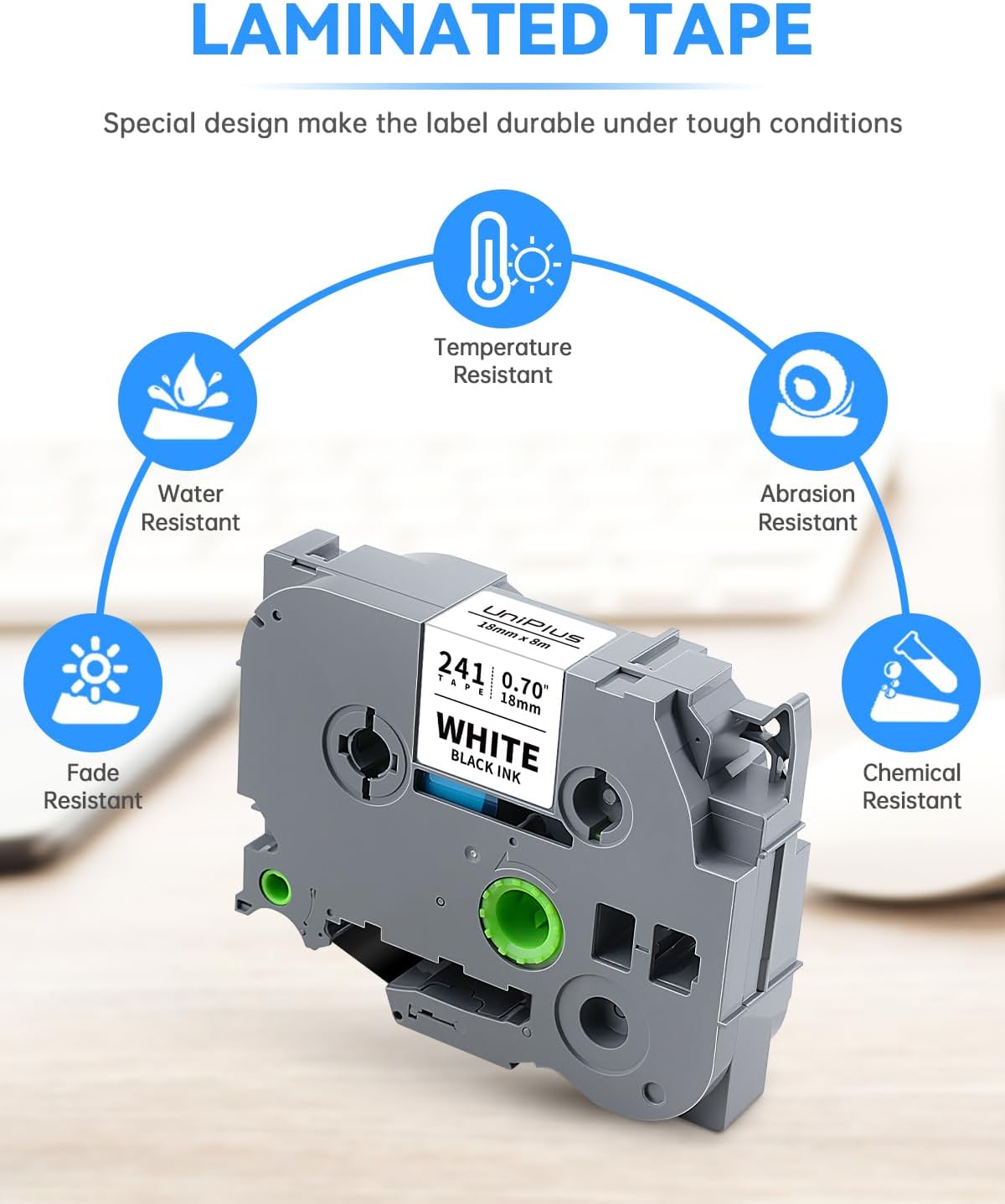 Compatible for Brother TZe-141 TZe-241 TZe-441 TZe-541 TZe-641 TZe-741 18mm 3/4 Inch TZ Laminated Tape for P Touch PT-D410 PT-D400 PT-D600 PT-D610BT PT-P700 PT-1830 Label Maker, 6-Pack