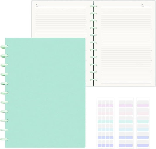 Discbound Notebook, 8-Disc Disbound Planner with Removable Pages, 180 Pages Spiral Notebook, Poly Cover Discbound Planner for Work, Travel, Note Taking(With Index Sticker),Green,A4