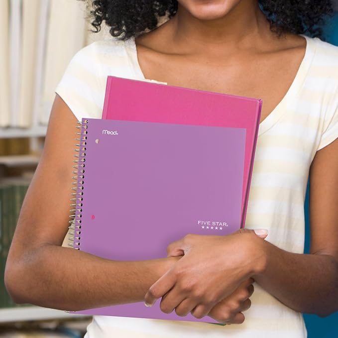 Five Star Spiral Notebook + Study App, 3 Subject, Wide Ruled Paper, Fights Ink Bleed, Water Resistant Cover, 8" x 10-1/2", 150 Sheets, Amethyst Purple (38737)
