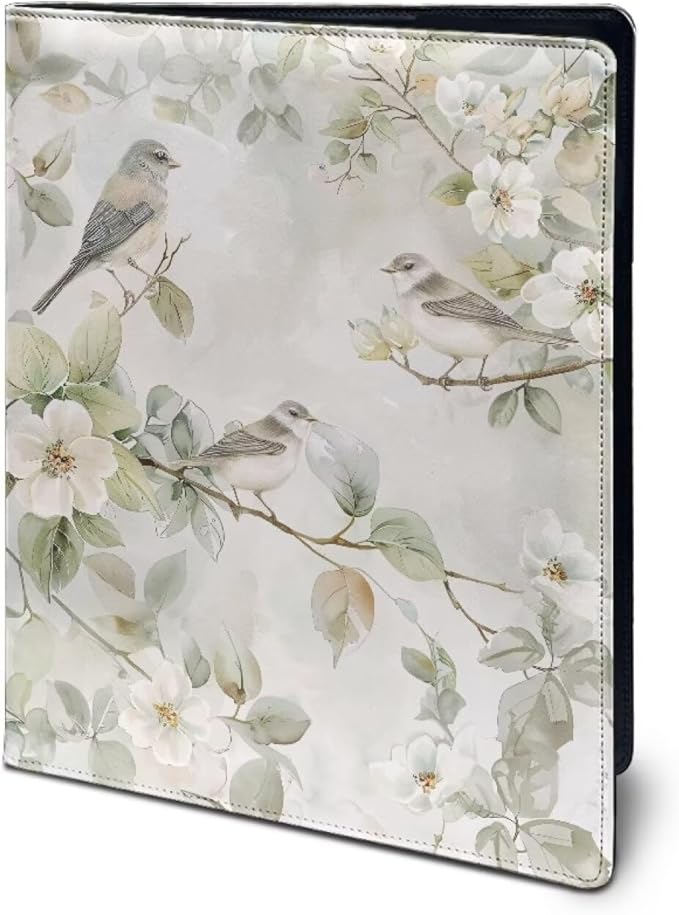 Office Folder Hummingbird White Flower Print PU Leather Padfolio with A4 Size Clipboard Clip for Business Resume Interview Document Sleeve Binder Folder