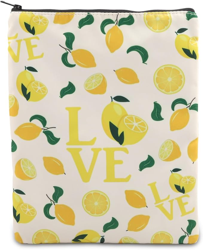 FEELMEM Yellow Lemon Book Sleeve Lemon Lovers Zipper Pouch Book Covers For Fruit Lover Bookworm Reading Lovers