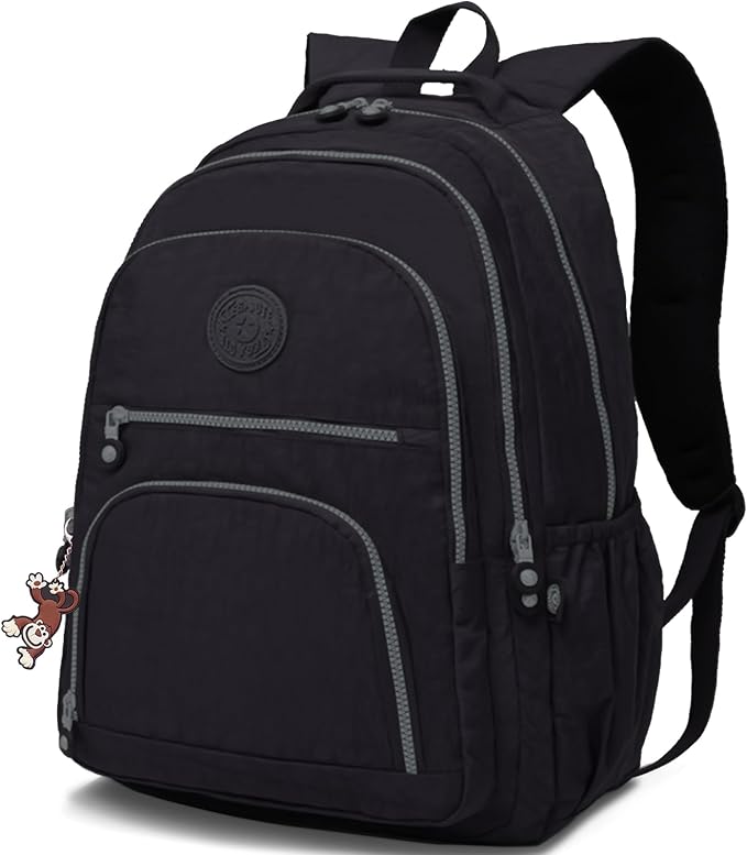 Casual Lightweight Travel Laptop Backpacks Water Resistant Large Nylon Backpack for Men Women Hiking Camping Cycling Packback Daypack, Fits 15.6 Inch Laptop and Notebook - Black