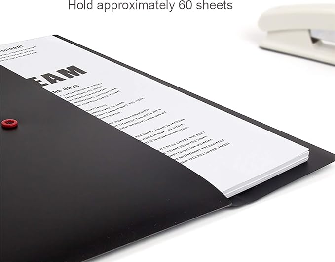 VANRA 5 Pieces A4 Envelopes Folders for Paperwork Plastic Wallets Document Organizer with Snap Button Closure A4 Letter Size (Black)