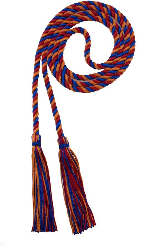 Tassel Depot Graduation Honor Cord - Royal/RED/Orange - Every School Color Available - Made in USA