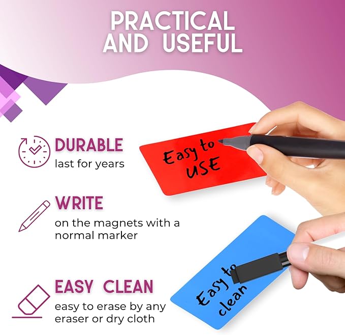 Availey 40 Pieces (4 x 1.8") - Full Colored Magnetic Dry Erase Labels - Reusable Strips for Classroom Home Office Garage Refrigerator Blank Writable Erasable Cards Name Tags Students Locker Shelf