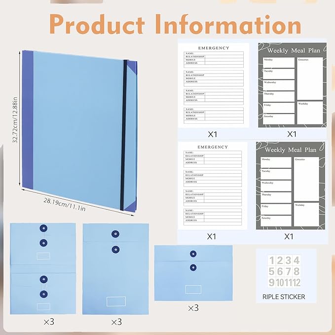 in Case I Go Missing Binder,The Folio Document Organizer,Lifebook Document Organizer with Labels,Suitable for Important Document,Emergency Binder,Life Binder,Passports,and Letters(Blue)
